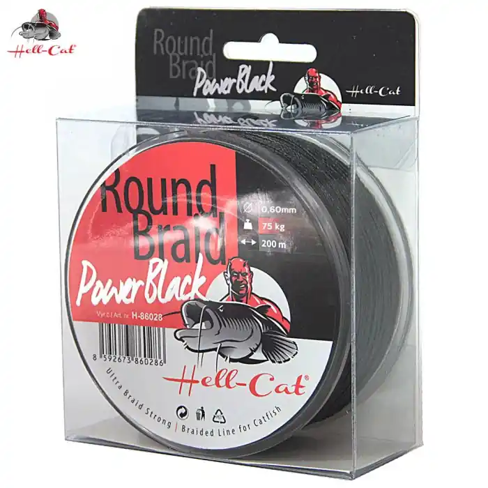 HELL-CAT Šňůra Round Braid Power Black 200m / 0,70mm / 85kg - Rychlé dodání