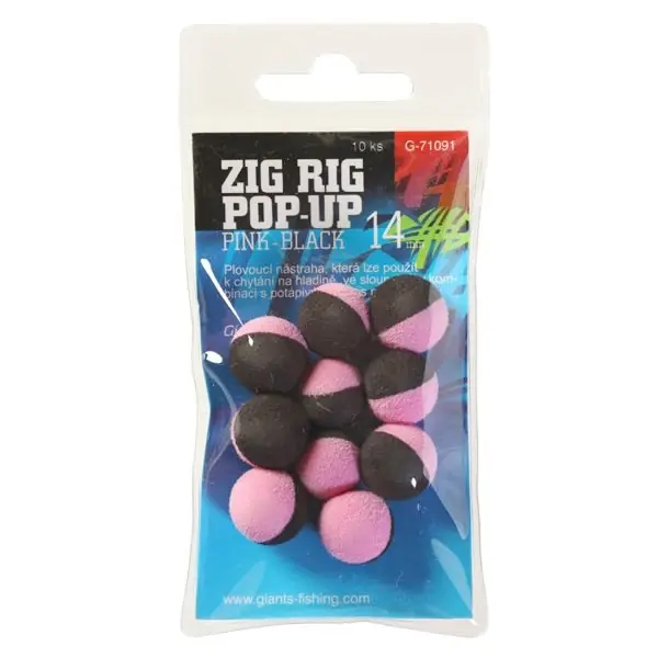 Špičkový produkt | GIANTS FISHING Pěnové plovoucí boilie Zig Rig Pop-Up Pink Black 10mm 10ks