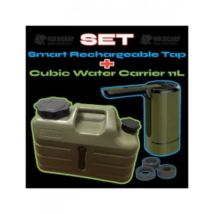 Do vyprodání zásob - Holdcarp Akční set - Kanystr na vodu Cubic Water Carrier 11L + Aku sklápěcí vodní pumpa Smart Rechargeable Tap
